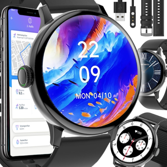 Ceas Smart VarioShop®, Incarcare Wireless, EKG, Apeluri si Notificari Bluetooth, Monitorizare Puls, Functii Multiple, Auriu Roz [10]