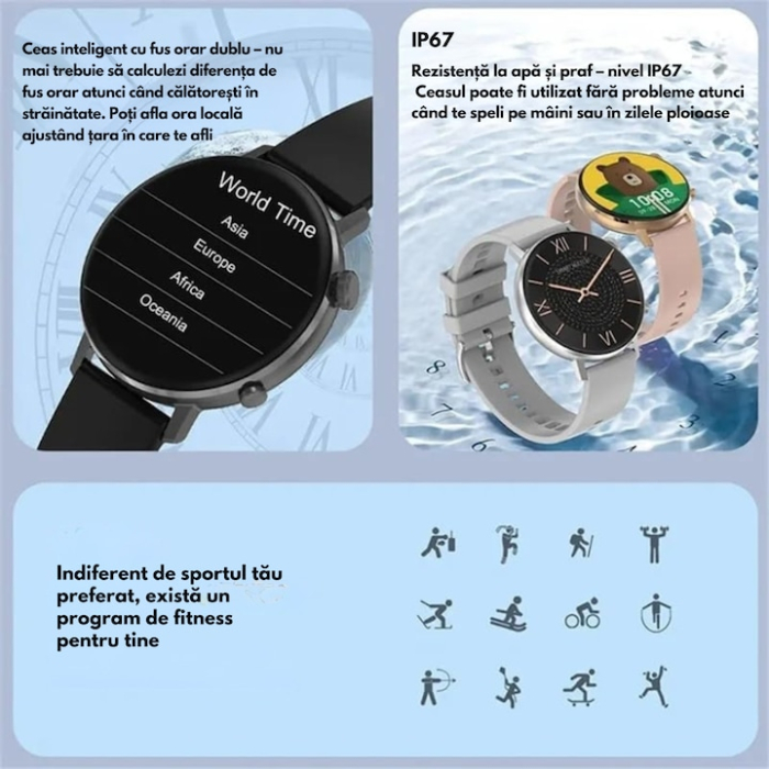 Ceas Smart VarioShop®, Incarcare Wireless, EKG, Apeluri si Notificari Bluetooth, Monitorizare Puls, Functii Multiple, Auriu Roz [14]