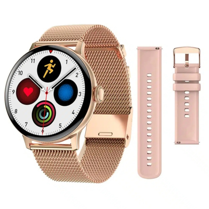 Ceas Smart VarioShop®, Incarcare Wireless, EKG, Apeluri si Notificari Bluetooth, Monitorizare Puls, Functii Multiple, Auriu Roz [2]
