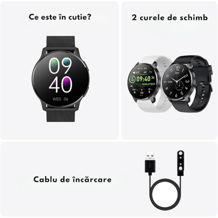Ceas Smart VarioShop®, Incarcare Wireless, EKG, Apeluri si Notificari Bluetooth, Monitorizare Puls, Functii Multiple, Auriu Roz [13]
