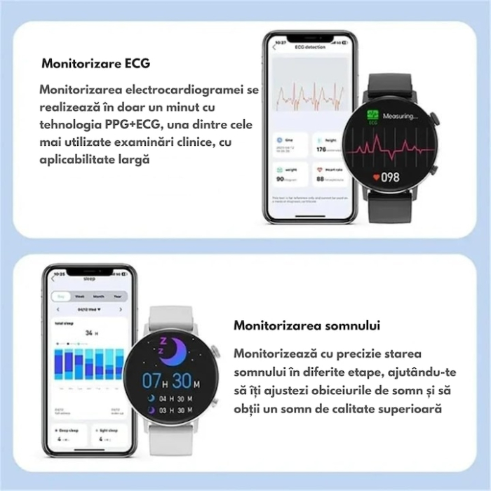 Ceas Smart VarioShop®, Incarcare Wireless, EKG, Apeluri si Notificari Bluetooth, Monitorizare Puls, Functii Multiple, Auriu Roz [6]