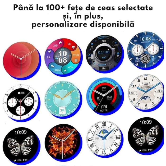 Ceas Smart VarioShop®, Incarcare Wireless, EKG, Apeluri si Notificari Bluetooth, Monitorizare Puls, Functii Multiple, Auriu Roz [11]