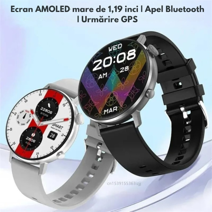 Ceas Smart VarioShop®, Incarcare Wireless, EKG, Apeluri si Notificari Bluetooth, Monitorizare Puls, Functii Multiple, Auriu Roz [3]