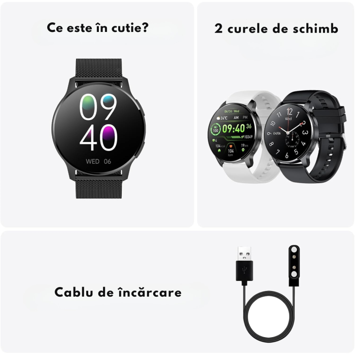 Ceas Smart VarioShop®, Incarcare Wireless, EKG, Apeluri si Notificari Bluetooth, Monitorizare Puls, Functii Multiple, Negru [6]