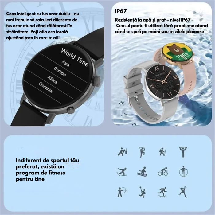 Ceas Smart VarioShop®, Incarcare Wireless, EKG, Apeluri si Notificari Bluetooth, Monitorizare Puls, Functii Multiple, Negru [9]