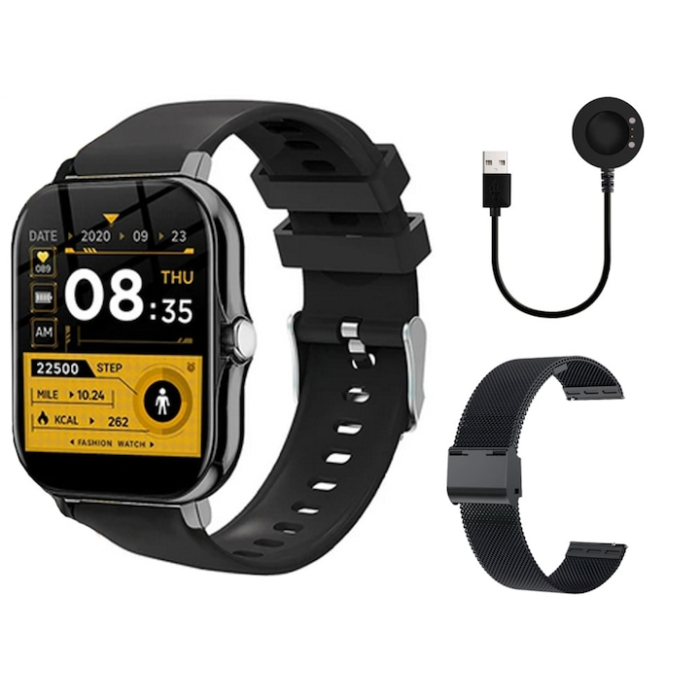 Ceas Smart VarioShop® monitorizare sanatate, apeluri, notificari, 7 moduri sportive, ecran tactil color, 2 curele, compatibil Android si iOS [13]