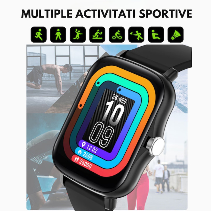 Ceas Smart VarioShop® monitorizare sanatate, apeluri, notificari, 7 moduri sportive, ecran tactil color, 2 curele, compatibil Android si iOS [6]