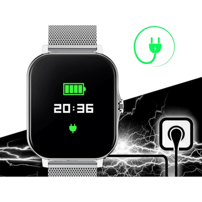 Ceas Smart VarioShop® monitorizare sanatate, apeluri, notificari, 7 moduri sportive, ecran tactil color, 2 curele, compatibil Android si iOS, gri [13]