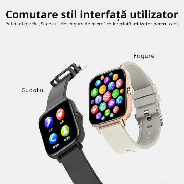 Ceas Smart VarioShop® monitorizare sanatate, apeluri, notificari, 7 moduri sportive, ecran tactil color, 2 curele, compatibil Android si iOS, gri [3]