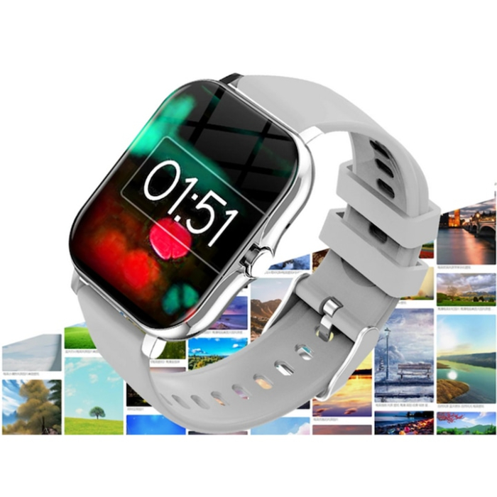 Ceas Smart VarioShop® monitorizare sanatate, apeluri, notificari, 7 moduri sportive, ecran tactil color, 2 curele, compatibil Android si iOS, gri [12]