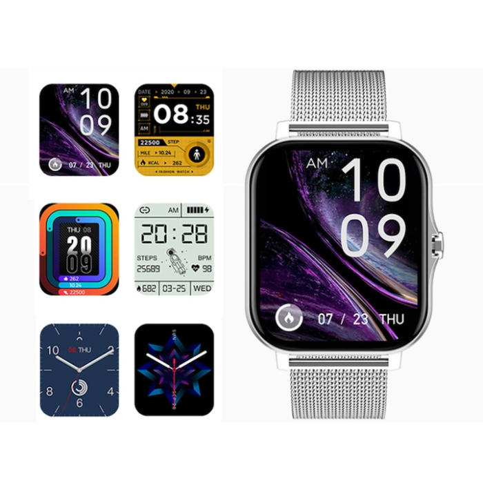 Ceas Smart VarioShop® monitorizare sanatate, apeluri, notificari, 7 moduri sportive, ecran tactil color, 2 curele, compatibil Android si iOS, gri [14]