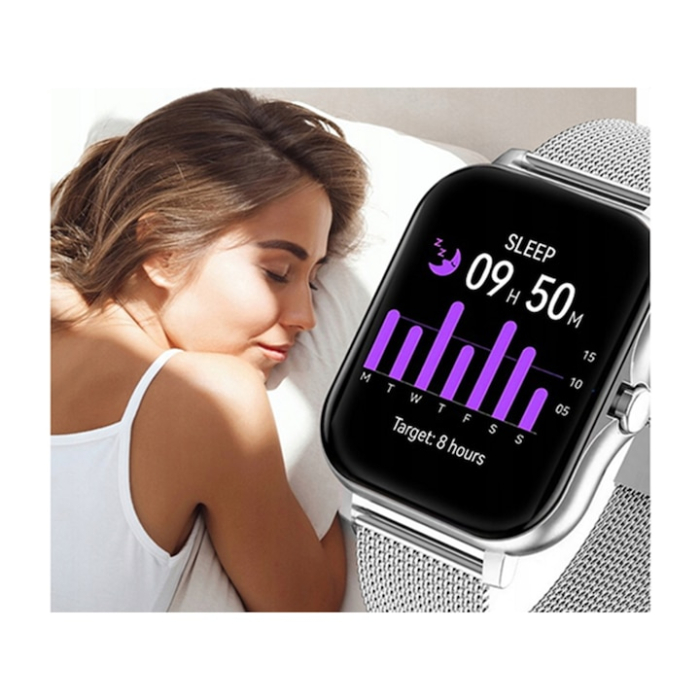 Ceas Smart VarioShop® monitorizare sanatate, apeluri, notificari, 7 moduri sportive, ecran tactil color, 2 curele, compatibil Android si iOS, gri [11]