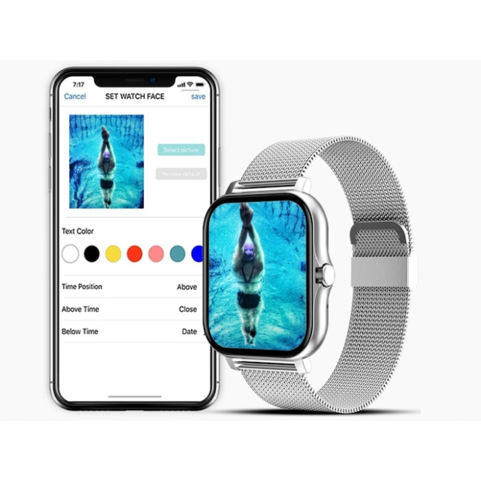 Ceas Smart VarioShop® monitorizare sanatate, apeluri, notificari, 7 moduri sportive, ecran tactil color, 2 curele, compatibil Android si iOS, gri [6]