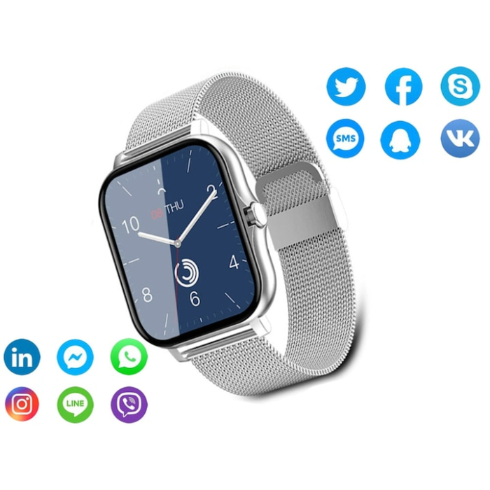 Ceas Smart VarioShop® monitorizare sanatate, apeluri, notificari, 7 moduri sportive, ecran tactil color, 2 curele, compatibil Android si iOS, gri [5]