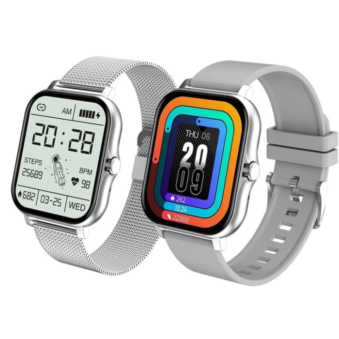 Ceas Smart VarioShop® monitorizare sanatate, apeluri, notificari, 7 moduri sportive, ecran tactil color, 2 curele, compatibil Android si iOS, gri [10]