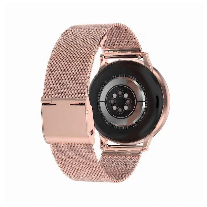 Ceas Smartwatch VarioShop®, Monitorizare Ritm Cardiac, Tensiune Arteriala, Multisport, Compatibil Android si iOS, Ecran IPS 1.19 inch, Bluetooth 5.0, Impermeabil, Baterie 200mAh, Elegant, Auriu [16]