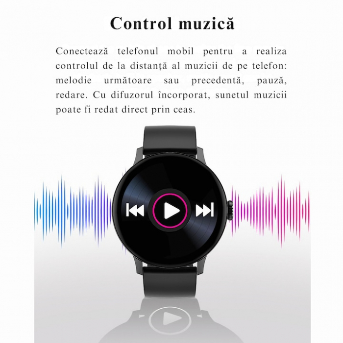 Ceas Smartwatch VarioShop®, Monitorizare Ritm Cardiac, Tensiune Arteriala, Multisport, Compatibil Android si iOS, Ecran IPS 1.19 inch, Bluetooth 5.0, Impermeabil, Baterie 200mAh, Elegant, Auriu [9]