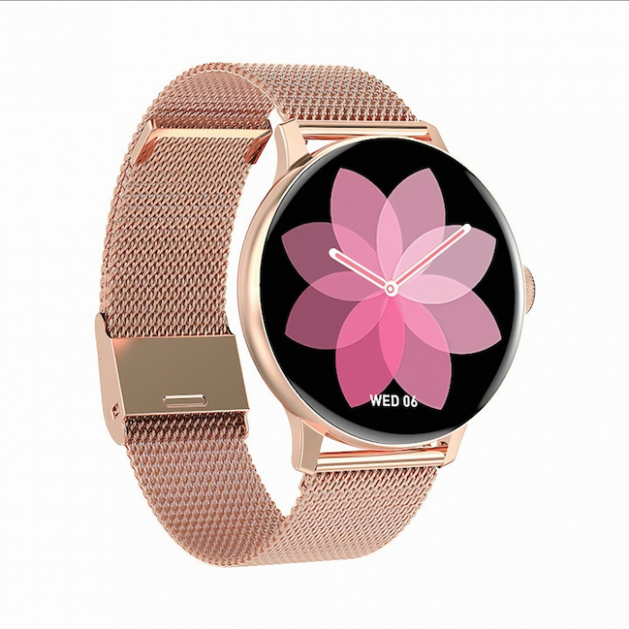 Ceas Smartwatch VarioShop®, Monitorizare Ritm Cardiac, Tensiune Arteriala, Multisport, Compatibil Android si iOS, Ecran IPS 1.19 inch, Bluetooth 5.0, Impermeabil, Baterie 200mAh, Elegant, Auriu [14]