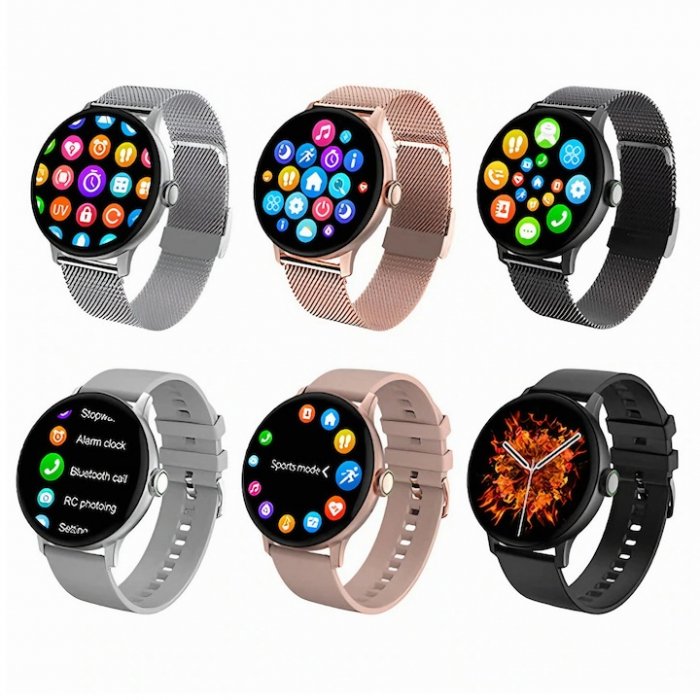 Ceas Smartwatch VarioShop®, Monitorizare Ritm Cardiac, Tensiune Arteriala, Multisport, Compatibil Android si iOS, Ecran IPS 1.19 inch, Bluetooth 5.0, Impermeabil, Baterie 200mAh, Elegant, Auriu [17]