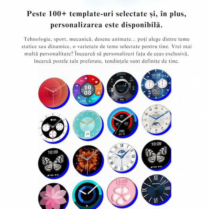 Ceas Smartwatch VarioShop®, Monitorizare Ritm Cardiac, Tensiune Arteriala, Multisport, Compatibil Android si iOS, Ecran IPS 1.19 inch, Bluetooth 5.0, Impermeabil, Baterie 200mAh, Elegant, Auriu [8]