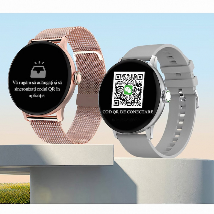Ceas Smartwatch VarioShop®, Monitorizare Ritm Cardiac, Tensiune Arteriala, Multisport, Compatibil Android si iOS, Ecran IPS 1.19 inch, Bluetooth 5.0, Impermeabil, Baterie 200mAh, Elegant, Auriu [20]