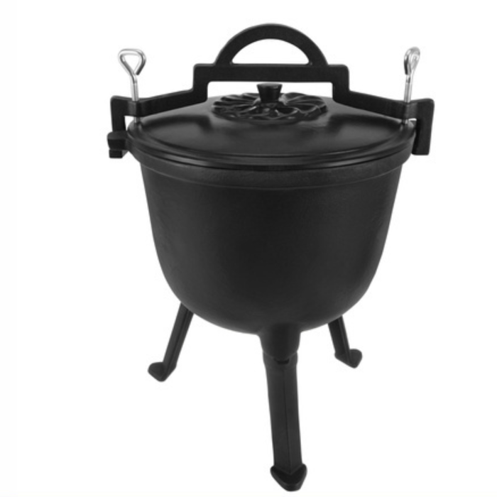 Ceaun din fonta Varioshop 8L emailat, cu capac si picioare detasabile, pentru foc de tabara si camping, gatit outdoor, 42.3 x 34 x 33 cm, negru [6]