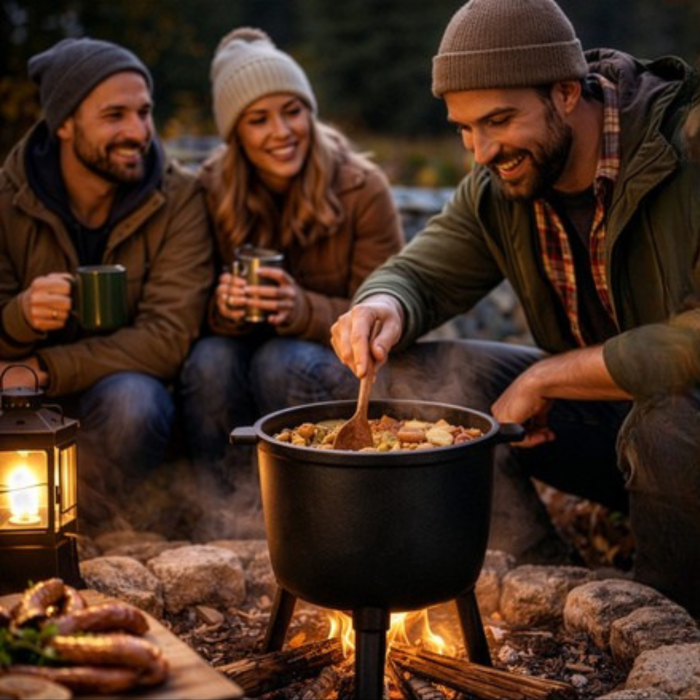 Ceaun din fonta Varioshop 8L emailat, cu capac si picioare detasabile, pentru foc de tabara si camping, gatit outdoor, 42.3 x 34 x 33 cm, negru [3]