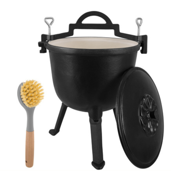 Ceaun din fonta Varioshop 8L emailat, cu capac si picioare detasabile, pentru foc de tabara si camping, gatit outdoor, 42.3 x 34 x 33 cm, negru [8]