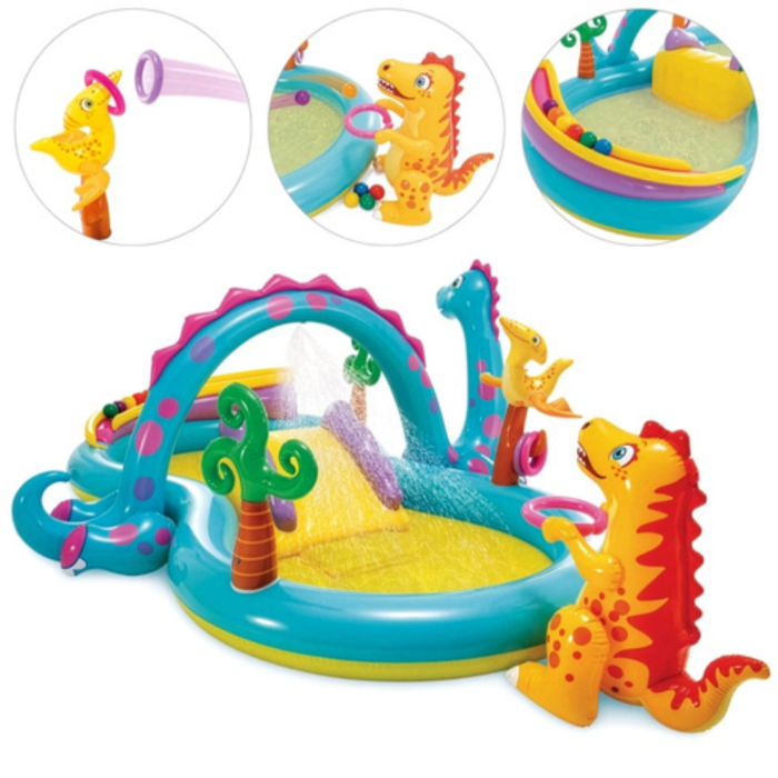 Piscina gonflabila copii VarioShop® Dinoland, cu tobogan, fantana de apa si 6 mingi, 280 L, 302x229x112 cm [6]