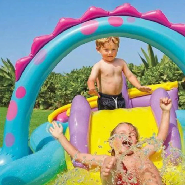 Piscina gonflabila copii VarioShop® Dinoland, cu tobogan, fantana de apa si 6 mingi, 280 L, 302x229x112 cm [10]