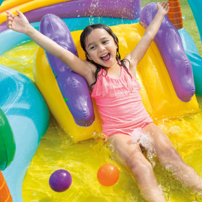 Piscina gonflabila copii VarioShop® Dinoland, cu tobogan, fantana de apa si 6 mingi, 280 L, 302x229x112 cm [8]