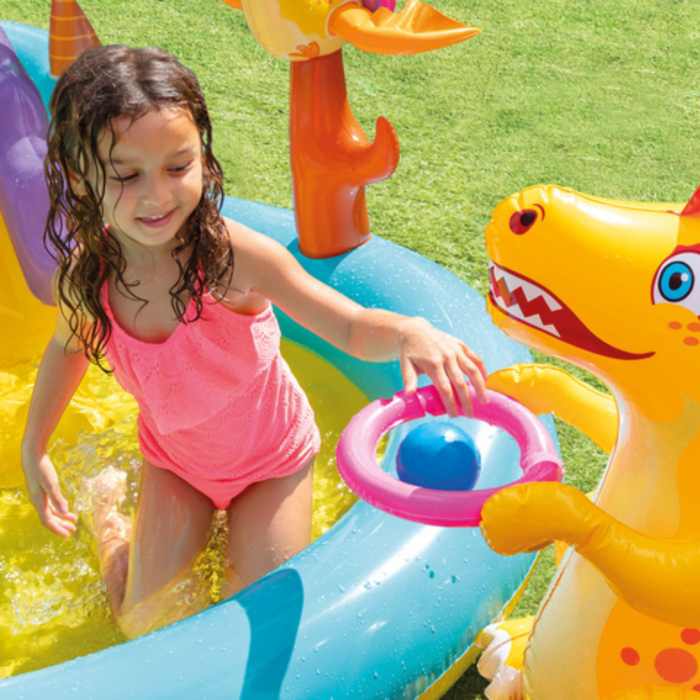 Piscina gonflabila copii VarioShop® Dinoland, cu tobogan, fantana de apa si 6 mingi, 280 L, 302x229x112 cm [5]