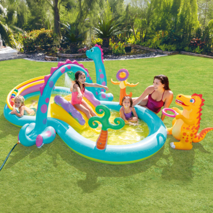Piscina gonflabila copii VarioShop® Dinoland, cu tobogan, fantana de apa si 6 mingi, 280 L, 302x229x112 cm [11]
