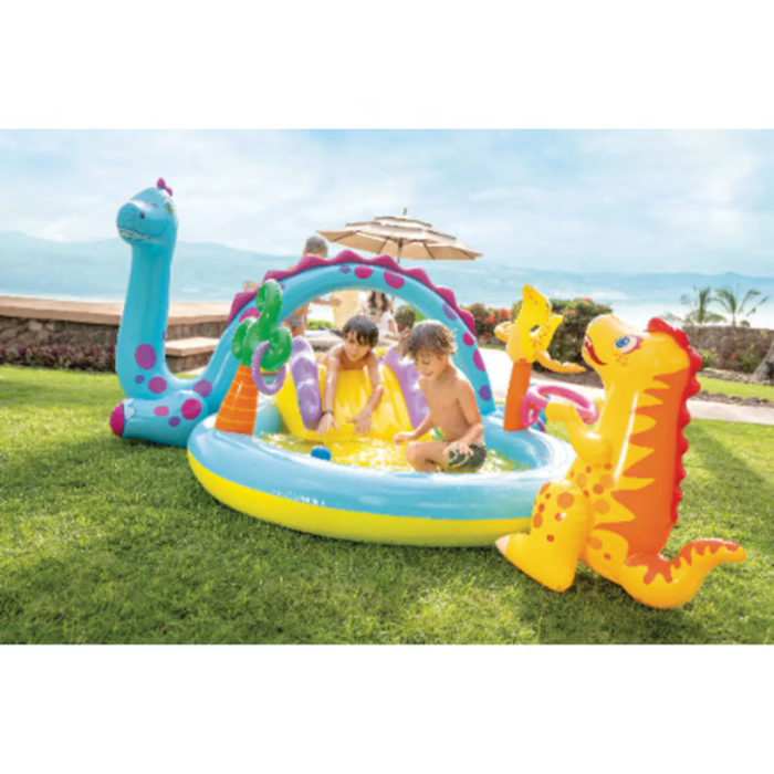 Piscina gonflabila copii VarioShop® Dinoland, cu tobogan, fantana de apa si 6 mingi, 280 L, 302x229x112 cm [2]