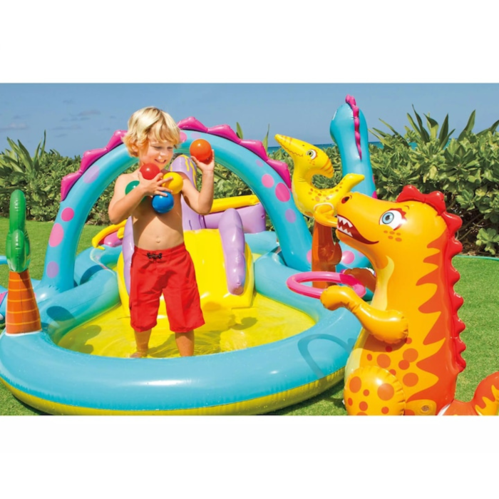 Piscina gonflabila copii VarioShop® Dinoland, cu tobogan, fantana de apa si 6 mingi, 280 L, 302x229x112 cm [7]