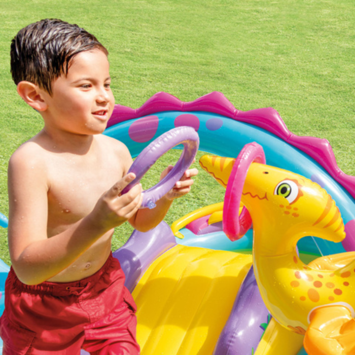 Piscina gonflabila copii VarioShop® Dinoland, cu tobogan, fantana de apa si 6 mingi, 280 L, 302x229x112 cm [12]