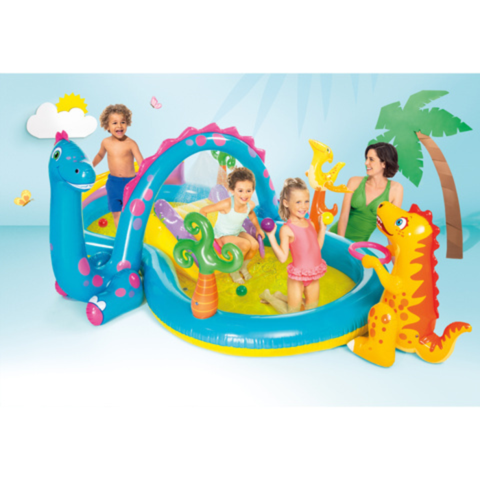 Piscina gonflabila copii VarioShop® Dinoland, cu tobogan, fantana de apa si 6 mingi, 280 L, 302x229x112 cm [3]