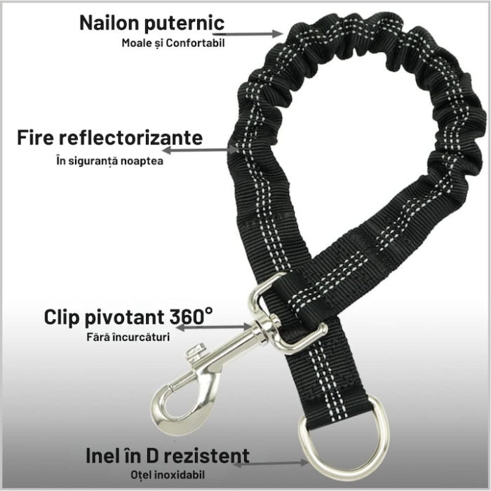 Centura de siguranta auto pentru animale VarioShop®, amortizor de socuri, fire reflectorizante, reglabila, elastica, 95 cm, Negru [4]