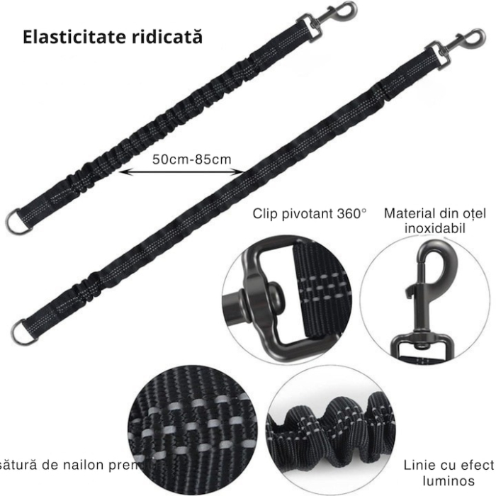 Centura de siguranta auto pentru animale VarioShop®, amortizor de socuri, fire reflectorizante, reglabila, elastica, 95 cm, Negru [3]