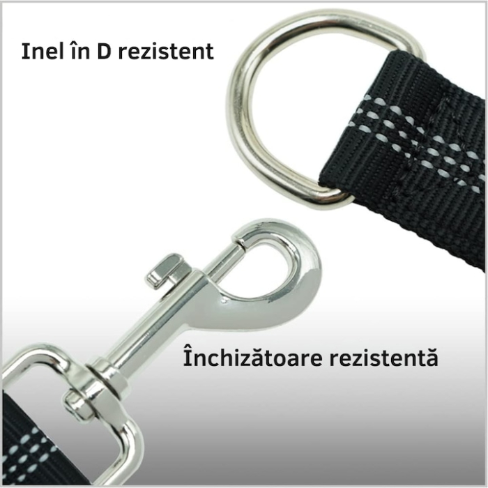 Centura de siguranta auto pentru animale VarioShop®, amortizor de socuri, fire reflectorizante, reglabila, elastica, 95 cm, Negru [2]