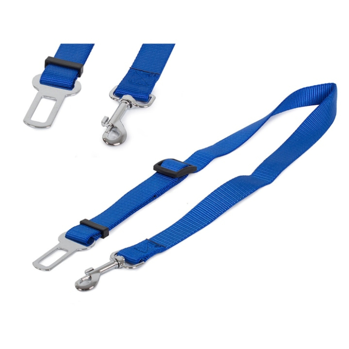 Centura de siguranta auto pentru caini si pisici VarioShop®, lesa, reglabila, design cu dublu sistem de siguranta, Albastru [6]