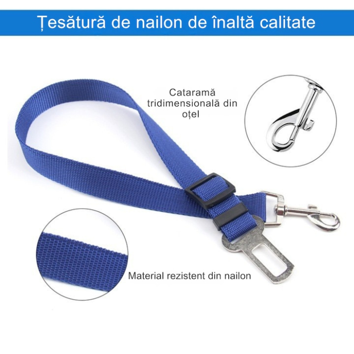 Centura de siguranta auto pentru caini si pisici VarioShop®, lesa, reglabila, design cu dublu sistem de siguranta, Albastru [3]