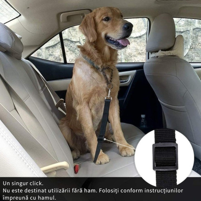 Centura de siguranta auto pentru caini si pisici VarioShop®, lesa, reglabila, design cu dublu sistem de siguranta, Negru [5]