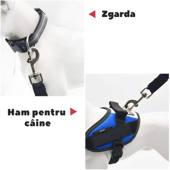 Centura de siguranta auto pentru caini si pisici VarioShop®, lesa, reglabila, design cu dublu sistem de siguranta, Negru [2]
