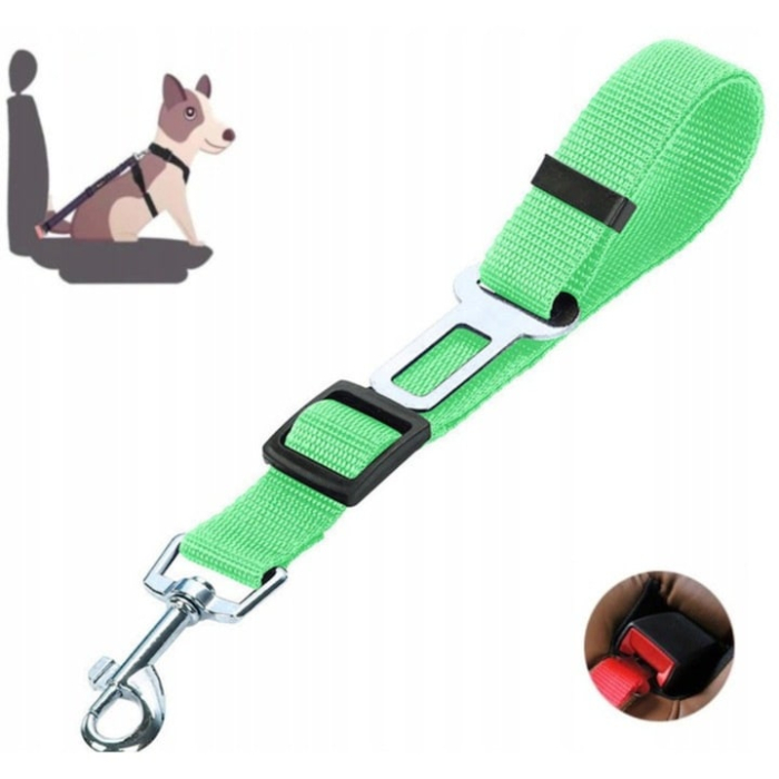 Centura de siguranta auto pentru caini si pisici VarioShop®, lesa, reglabila, design cu dublu sistem de siguranta, Verde [4]