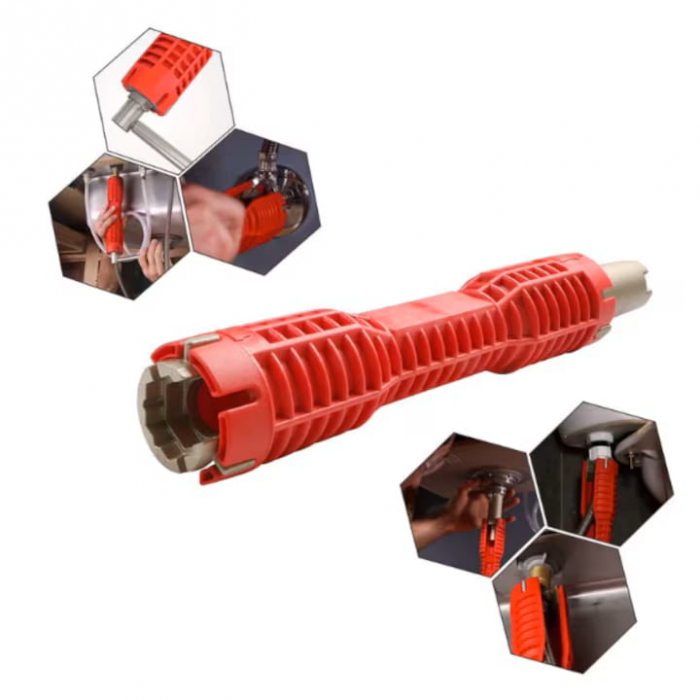 Cheie universala pentru instalatii sanitare VarioShop®, montaj baterii si chiuvete, reglabila, ergonomica, plastic/otel, Rosu [15]