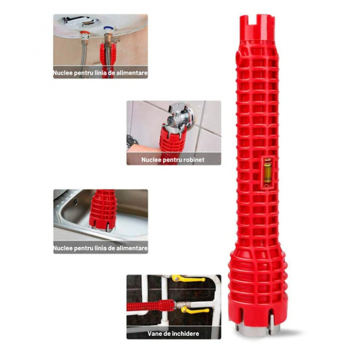 Cheie universala pentru instalatii sanitare VarioShop®, montaj baterii si chiuvete, reglabila, ergonomica, plastic/otel, Rosu [4]