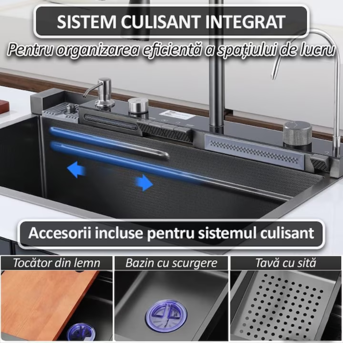 Chiuveta bucatarie multifunctionala Smart VarioShop® cu afisaj digital, baterie extensibila 3 jeturi, LED inteligent si accesorii integrate, 80 x 45 cm, adancime 22 cm [11]