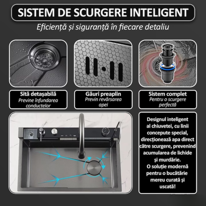 Chiuveta bucatarie multifunctionala Smart VarioShop® cu afisaj digital, baterie extensibila 3 jeturi, LED inteligent si accesorii integrate, 80 x 45 cm, adancime 22 cm [5]