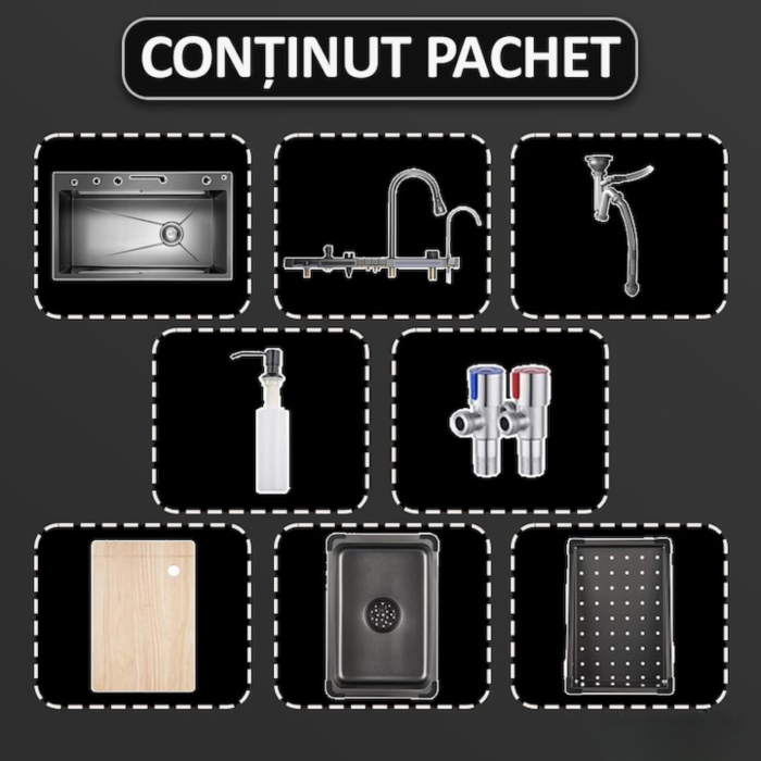 Chiuveta bucatarie multifunctionala Smart VarioShop® cu afisaj digital, baterie extensibila 3 jeturi, LED inteligent si accesorii integrate, 80 x 45 cm, adancime 22 cm [7]